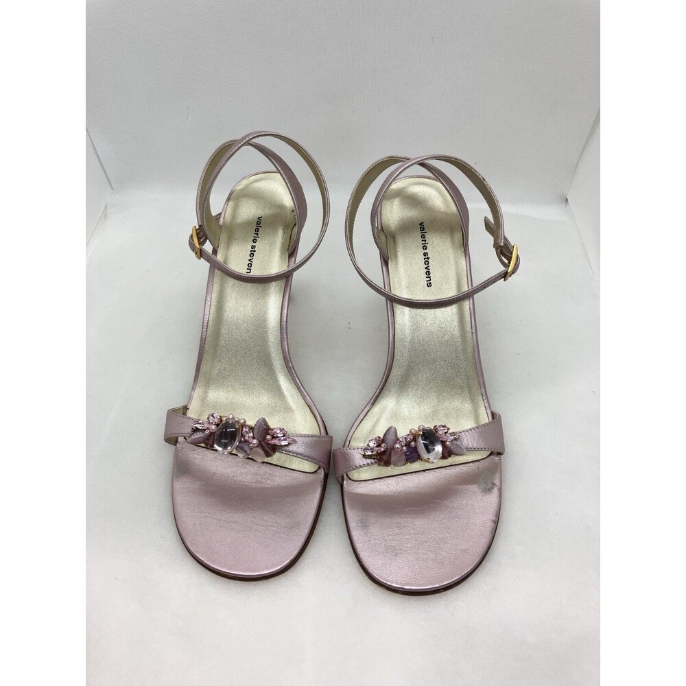Chic Valerie Stevens Pink Dressy Sandals With Ankle Strap Gem Embellished 8.5”